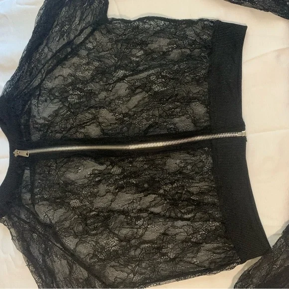 Zara Lace Bomber Jacket black lace small long sleeve - Picture 6 of 12